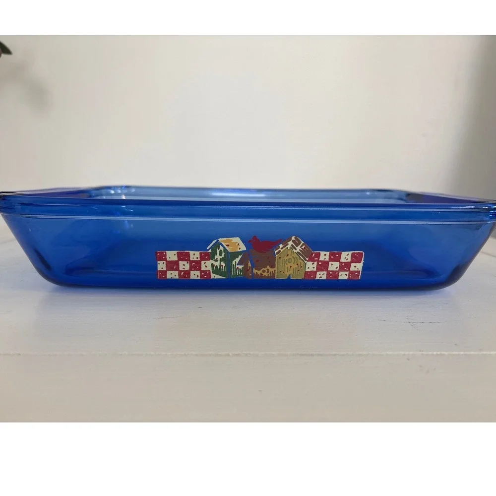 Vintage 80's Anchor Hocking Cobalt Blue Glass Baking Dish Birdhouse 2qt 8x11.5in